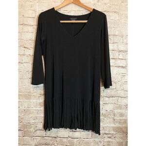 Eva Varro Tunic Top Womens Large Black Fringe Hem Long Sleeve Lagenlook Stretch